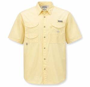 Columbia PFG Fishing Shirt Mens XXL Yellow Short Sleeve Vented Cotton